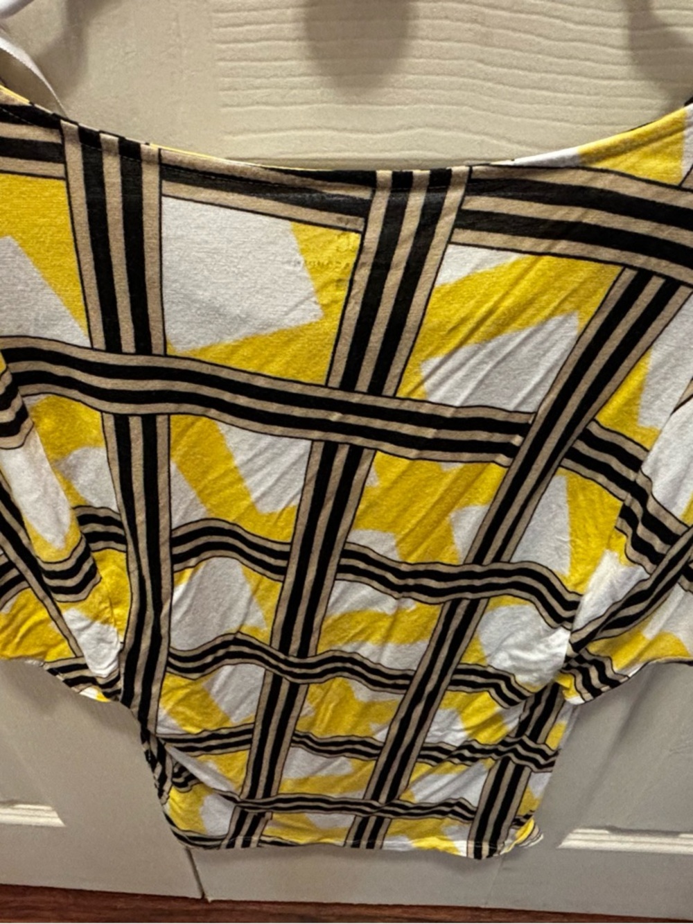 New York & Company Yellow, White and Black Patterned Top